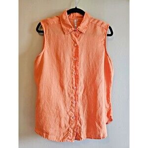 Lulu B Linen Top Womens Med Button Up Sleeveless Orange Breathable Summer Casual